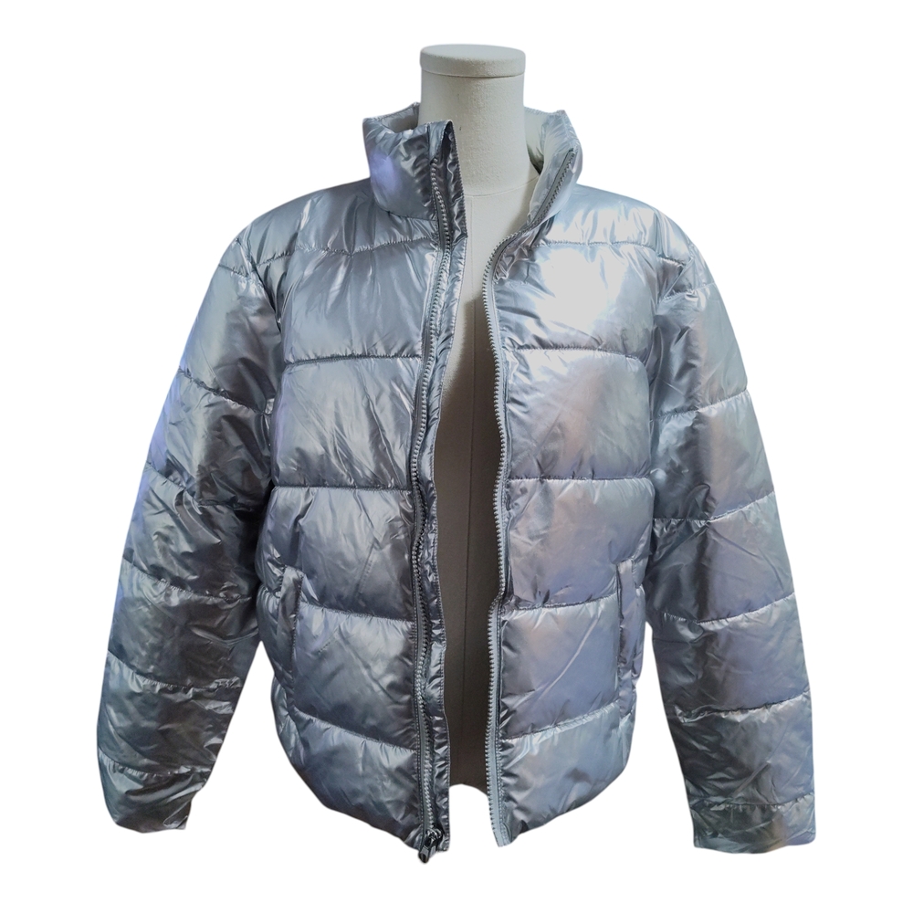 🆕️ Time and Tru Womens Silver Metallic Puffer Coat Size Medium (8-10) - Picture 6 of 7